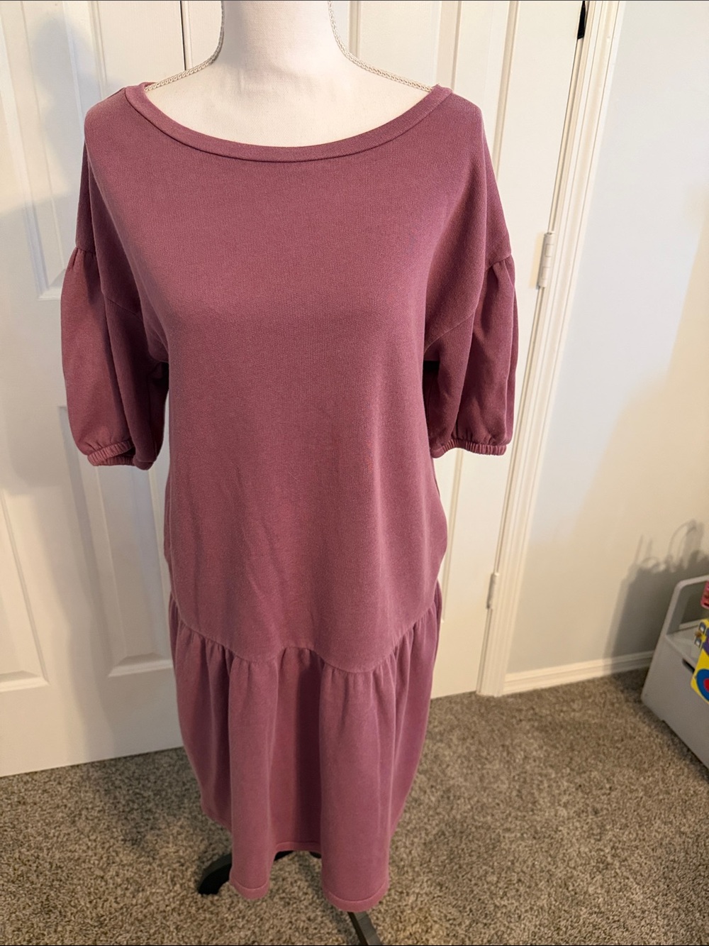 Caslon Mauve-Pink Midi Dress with Puff Short Sleeves